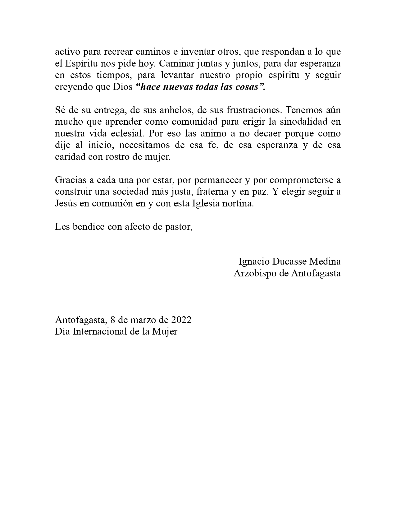 Mensaje Día Internacional de la Mujer Arzobispo de Antofagasta page 0002