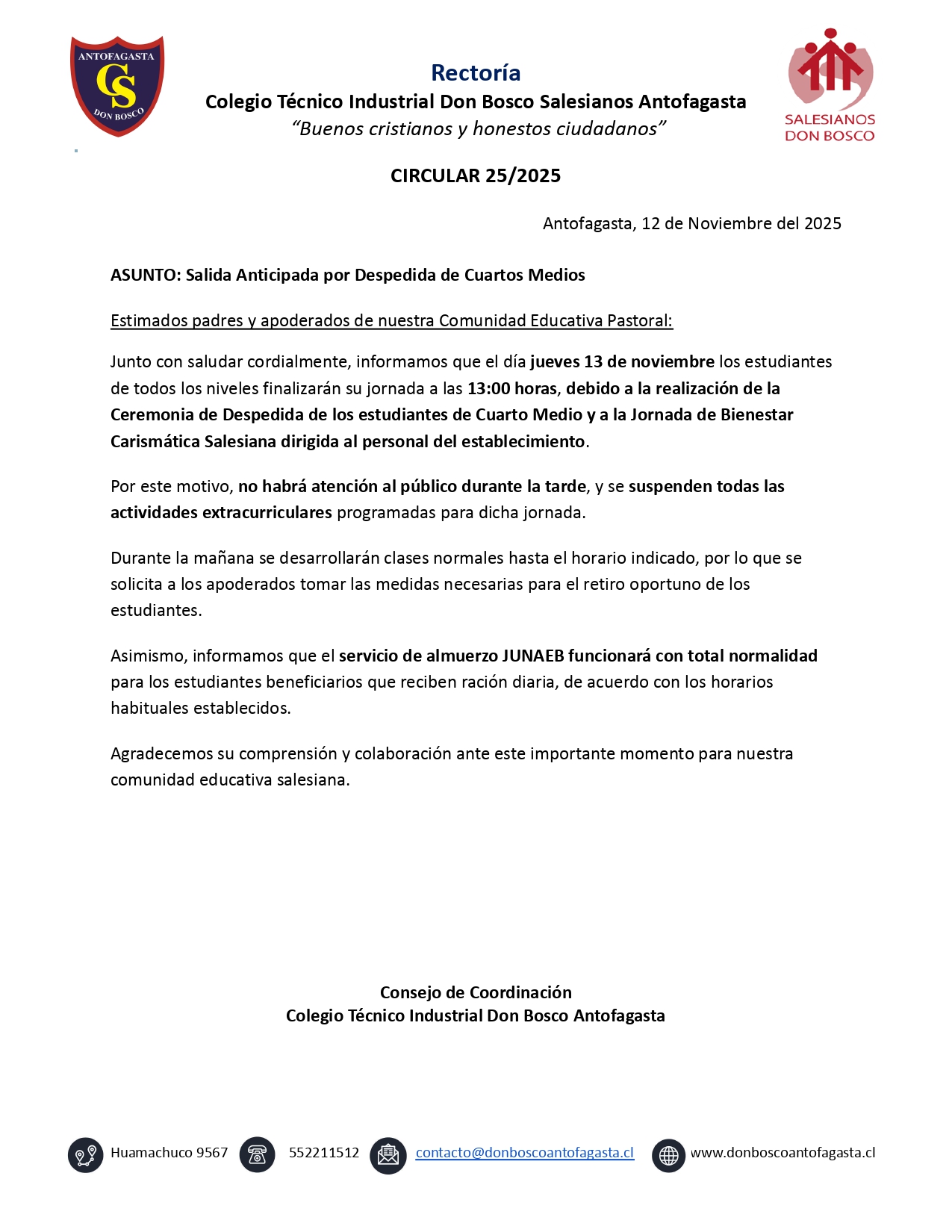Circular Nº25 2025 Salida Anticipada por Despedida de Cuartos Medios page 0001