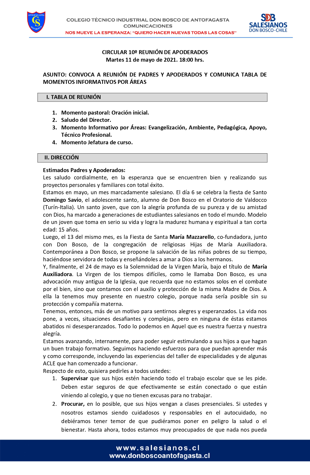 CIRCULAR Nº10 INFORMA REUNIÓN DE PADRES Y APODERADOS 11 DE MAYO DE 2021. page 0001