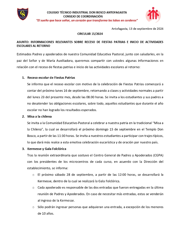 Circular 15 2024 INFORMACIONES RELEVANTES SOBRE RECESO DE FIESTAS PATRIAS E INICIO DE ACTIVIDADES ESCOLARES AL RETORNO page 0001