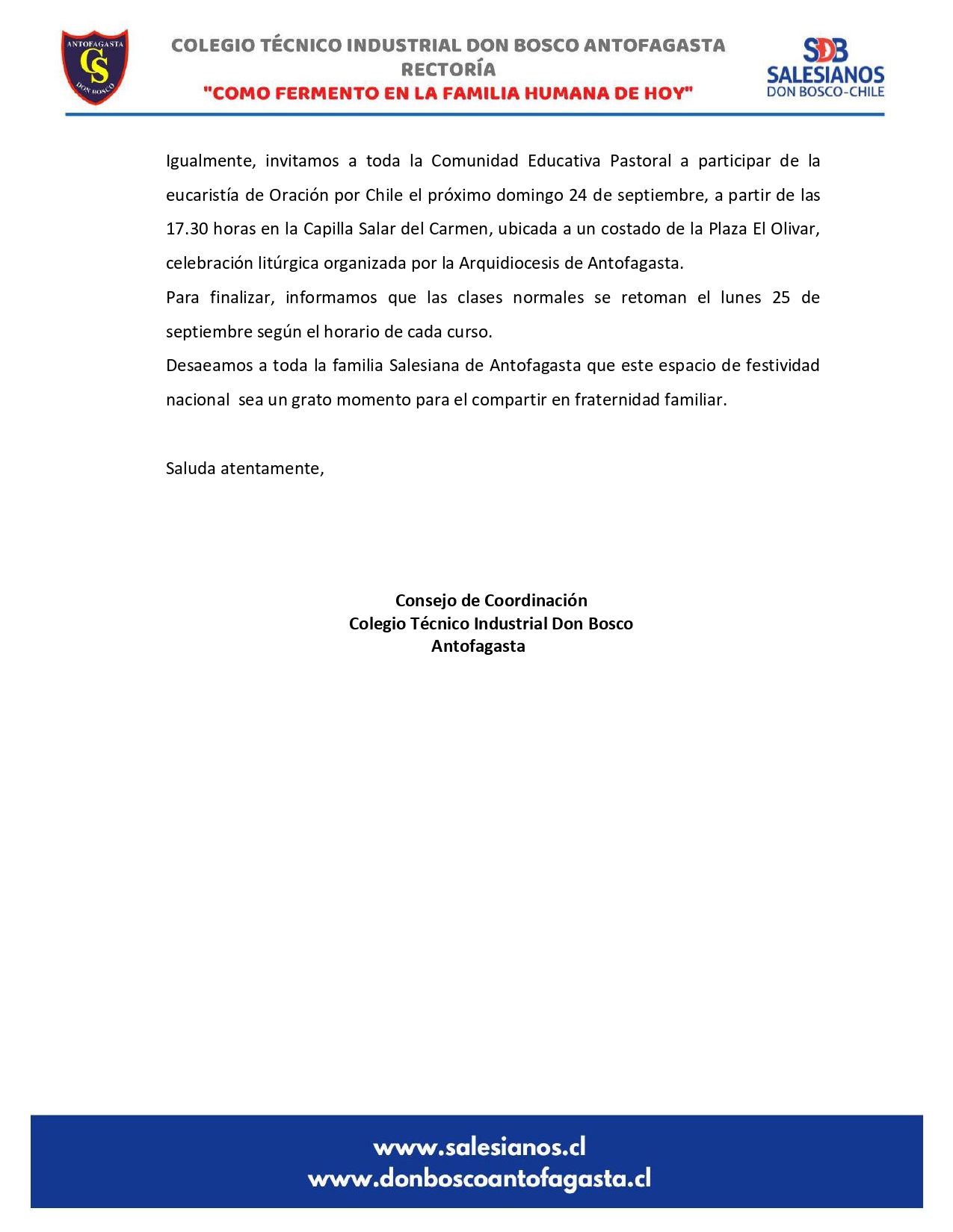 Circular 18 2023 DESARROLLO JORNADA DE CLASES DEL VIERNES 15 DE SEPTIEMBRE Y SUSPENSIÓN DE ACTIVIDADES ACADÉMICAS EXTRACURRICULARES Y PASTORALES POR RECESO DE FIESTAS PATRIAS page 0002