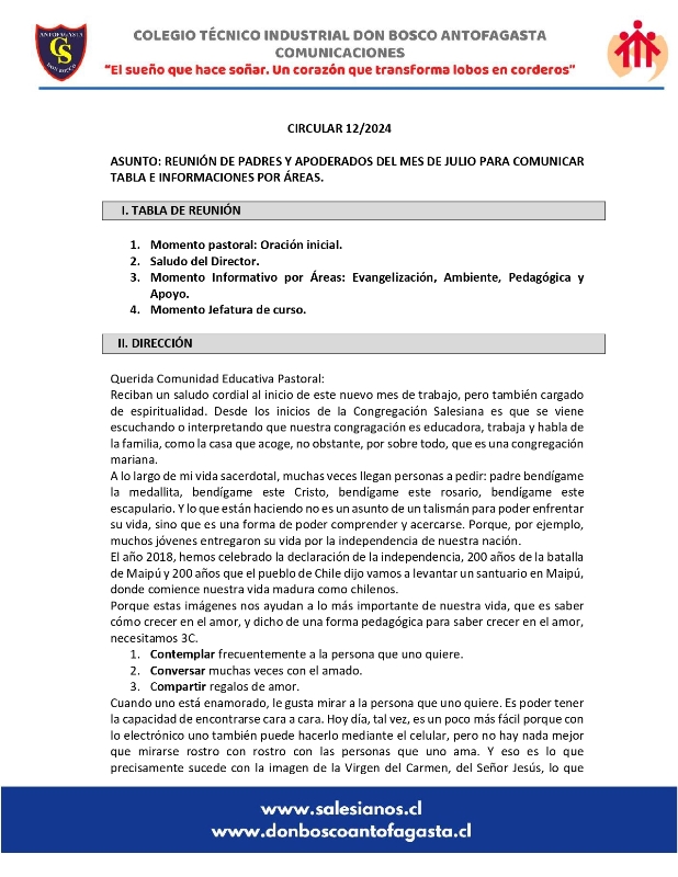 Circular N12 2024 que informa reunión de padres y apoderados del mes de julio de 2024 page 0001