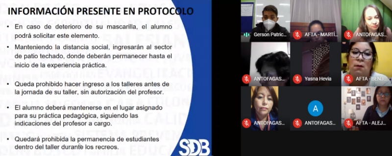 Alta convocatoria registró reunión online en la cual se presentó el protocolo Covid-19 que se implementará en los talleres del colegio